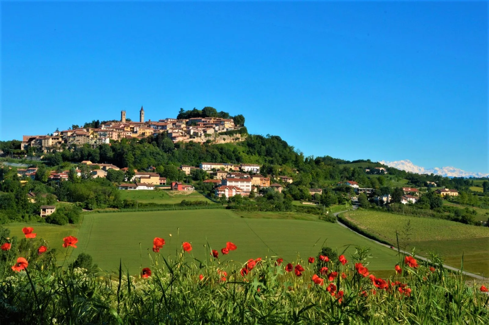 Paesaggio del Monferrato con borgo collinare